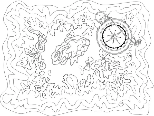 Vector Svartvit Karta Mönster Med Abstrakt Topografiska Konturlinjer Bergen Latitud — Stock vektor