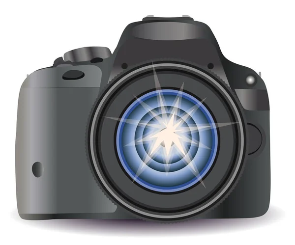 Реалистичная Современная Camera Векторная Фотография Цифровая Фотокамера Символом Изображения Фотооборудование — стоковый вектор