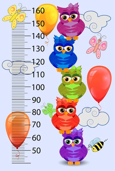 Hauteur Mètre Enfants Avec Chouettes Stadiomètre Drôle 160 Centimètres — Image vectorielle