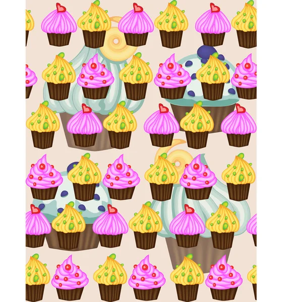 Birthday Background Seamless Pattern Cupcakes Muffins Cute Cartoon Cupcakes — Stock Vector