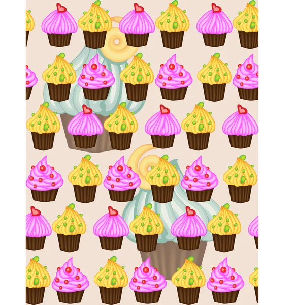 Fondo Cumpleaños Patrón Sin Costuras Con Magdalenas Magdalenas Bonitos Cupcakes — Vector de stock