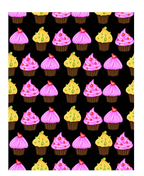 Fondo Cumpleaños Patrón Sin Costuras Con Magdalenas Magdalenas Bonitos Cupcakes — Vector de stock