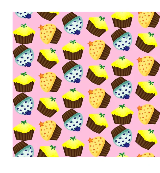 Antecedentes Padrão Sem Costura Com Cupcakes Muffins Cupcakes Desenho Animado — Vetor de Stock