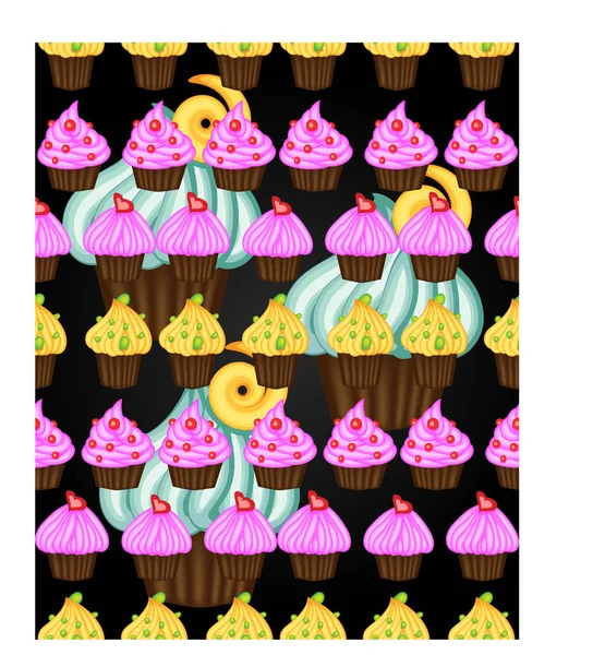 Fondo Cumpleaños Patrón Sin Costuras Con Magdalenas Magdalenas Bonitos Cupcakes — Vector de stock