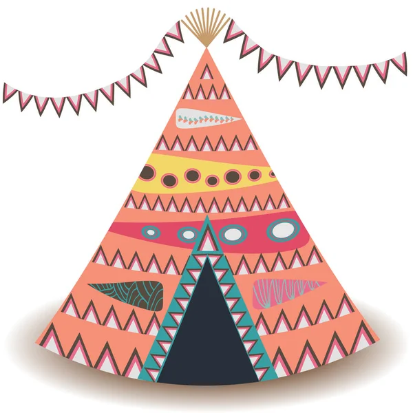 Indian Tent Wigwam Pierced Isolated White Background Cartoon Close Illustration — Stock Vector