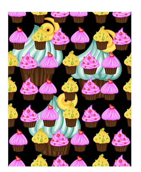 Fondo Cumpleaños Patrón Sin Costuras Con Magdalenas Magdalenas Bonitos Cupcakes — Vector de stock