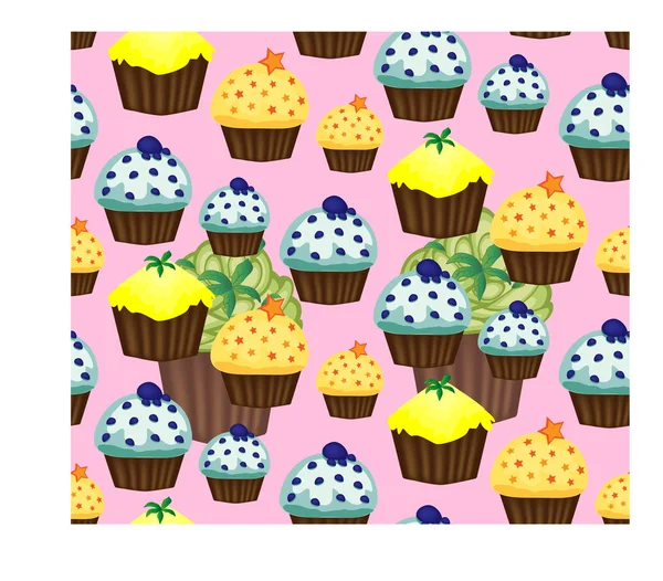 Fond Anniversaire Motif Sans Couture Avec Cupcakes Muffins Cupcakes Dessin — Image vectorielle