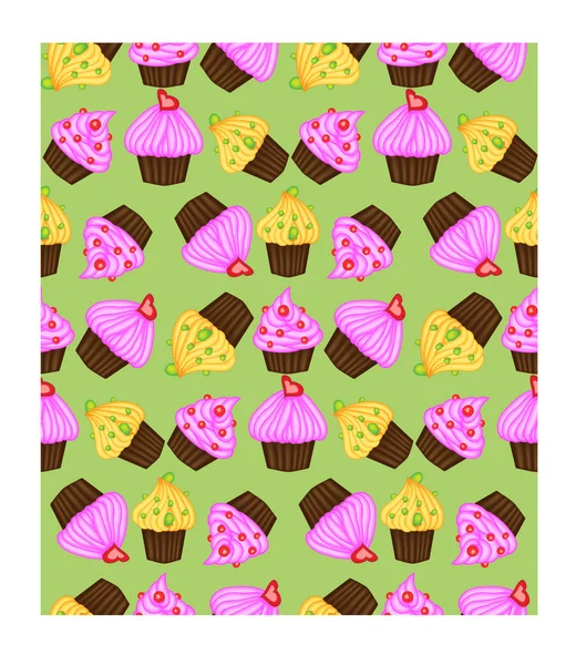 Geburtstag Nahtloses Muster Mit Cupcakes Und Muffins Niedliche Cartoon Cupcakes — Stockvektor