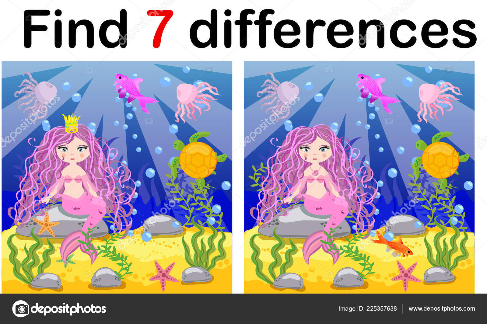 Trouver Les Différences Jeu Pour Enfants Sirène Sous Eau