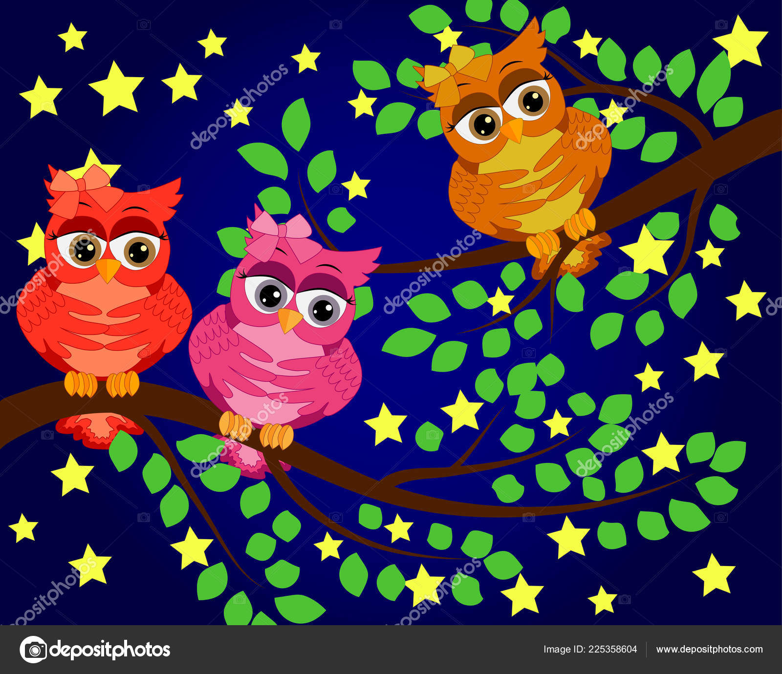 Good Night Sweet Dreams Night Scene Moon Stars Owl Owl Stock
