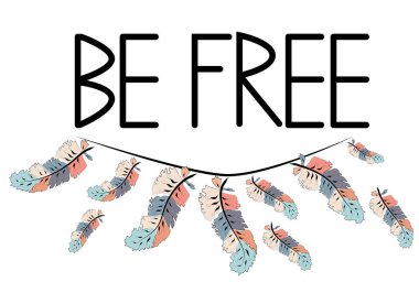 Özgür olmak. Boho sanat etnik tarzda dekoratif eşarplı yazdırma.