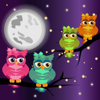 Gece manzarası güzel baykuş ve dolunay ile