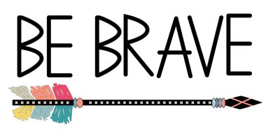 Ok tüyler ve yazı ile Amerikan aksesuar cesur ol