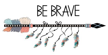 Ok tüyler ve yazı ile Amerikan aksesuar cesur ol