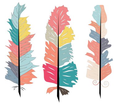 Boho tarzı, aşiret tüyleri beyaz bir arka plan karşı ayarla