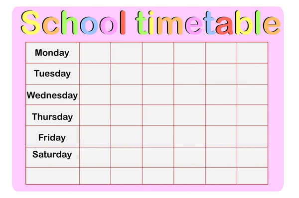 Template School Timetable Students Pupils Days Week Free Spaces Notes — Stock Vector