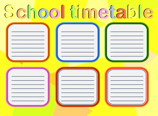 stock vector Template school timetable for students or pupils with days of week and free spaces for notes.