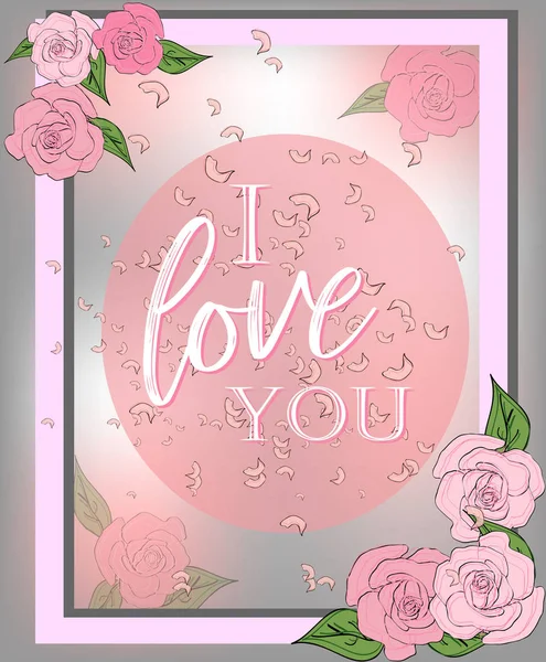 Carte Vœux Vintage Avec Roses Anglaises Fleurs Aime — Image vectorielle