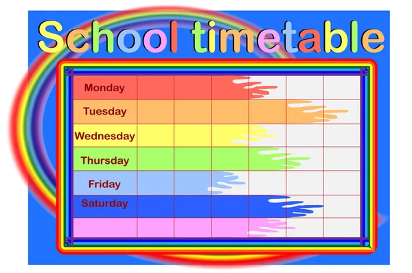 学校时间表与油漆罐头和彩虹 — 图库矢量图片