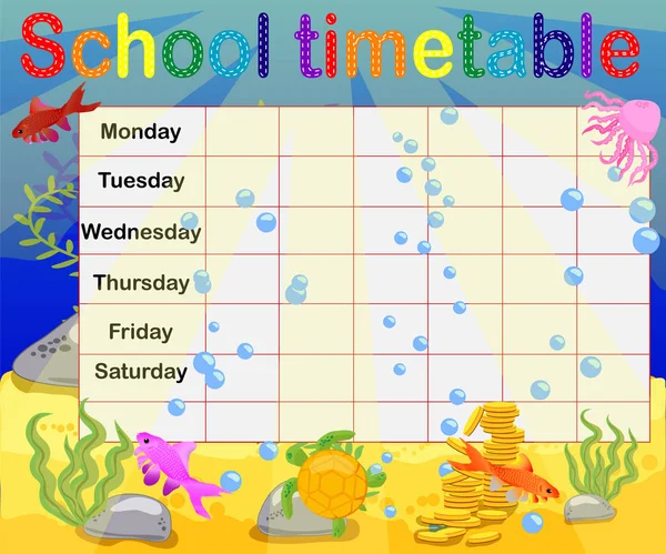 School Timetable Marine Themes Table Underwater World — Stock Vector