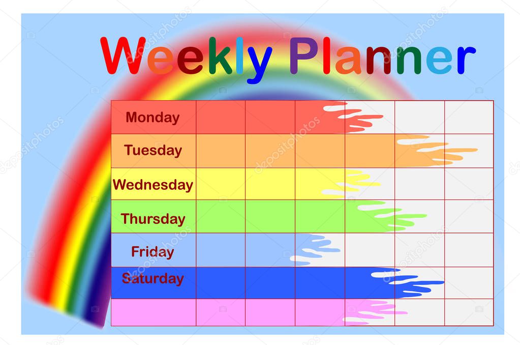 Weekly planner. Cute page for notes. Notebooks,decals, diary, school accessories. Cute romantic vector page.