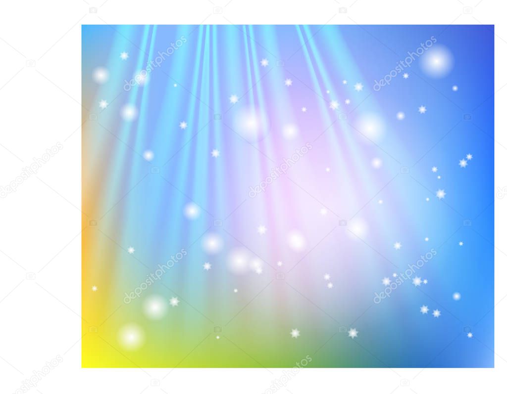 Bright shining sun with lens flare. Soft background with bokeh effect.