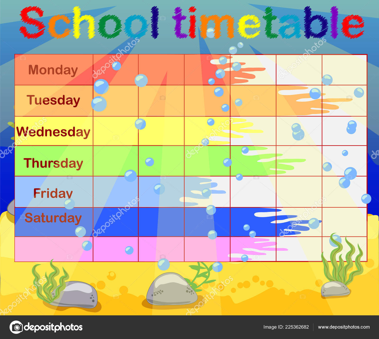 Design School Timetable Kids Bright Underwater Background Planning School  Week Stock Vector Image by ©Michiru13 #225362682