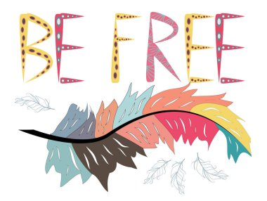 Özgür olmak. Boho sanat etnik tarzda dekoratif eşarplı yazdırma.