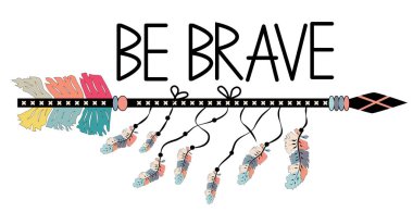 Ok tüyler ve yazı ile Amerikan aksesuar cesur ol