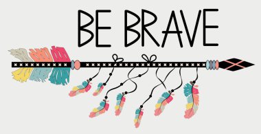 Ok tüyler ve yazı ile Amerikan aksesuar cesur ol