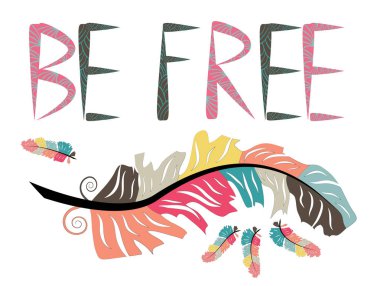 Özgür olmak. Boho sanat etnik tarzda dekoratif eşarplı yazdırma.