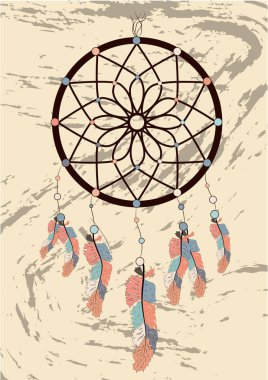 değerli taşlar ve tüyleri olan sihirli simge Dreamcatcher.