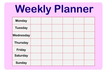 Haftalık planlamacı. Notlar için sevimli bir sayfa. Defterler, çıkartmalar, günlük, okul aksesuarları. Şirin romantik vektör sayfası.