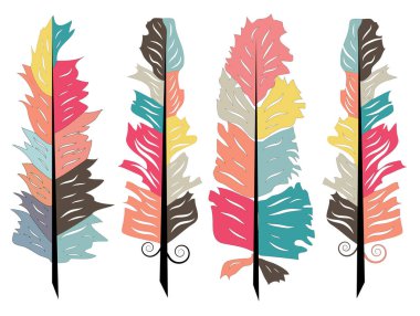 Boho tarzı, aşiret tüyleri beyaz bir arka plan karşı ayarla