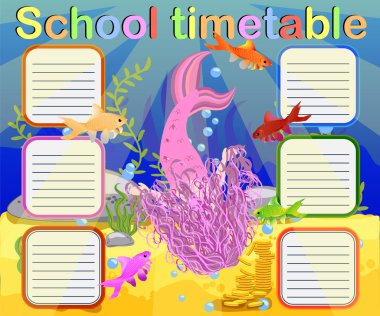 Planımı alt üst gün hafta okul için. Çocuk çizgi film deniz kızı ve kaplumbağa için zamanlama.