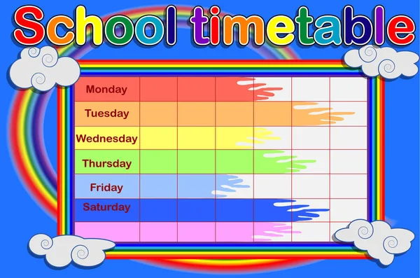 School Timetable Paint Cans Rainbow — Stock Vector