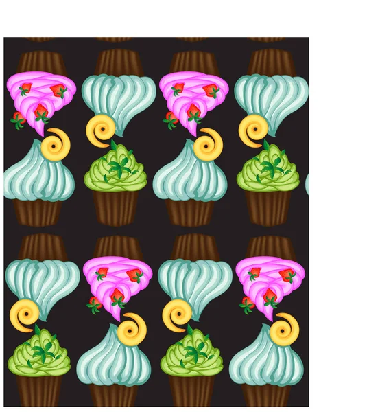 矢量松饼或蛋糕与奶油和樱桃 彩色扁平插图与复古题字 — 图库矢量图片