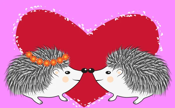 Paar Glücklich Liebender Igel Nettes Tierpaar Tanzt Und Umarmt Männchen — Stockvektor