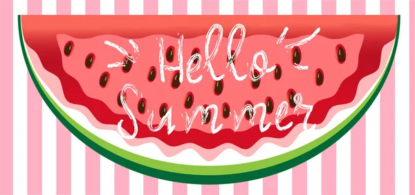 Hallo Sommer Grußkarte Hintergrund Mit Wassermelone Abstrakte Farbe Textur — Stockvektor