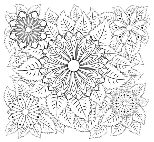 Coloriage Fleurs Fantaisie Doodle Dessiné Main Illustration Motifs Floraux Design — Image vectorielle