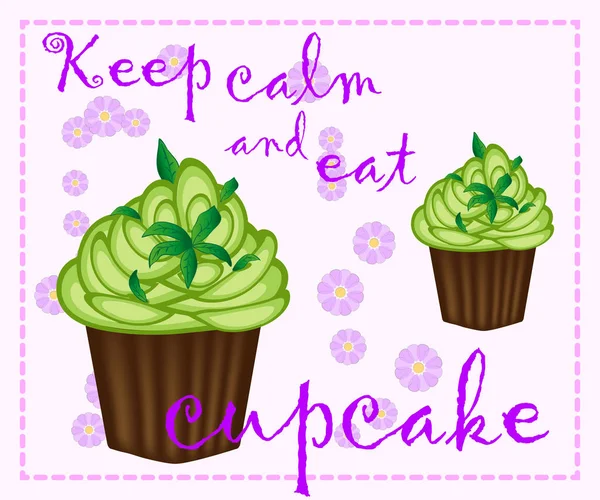 Zachovejte Klid Jíst Cupcakes Nápisy Košíček Plakát — Stockový vektor