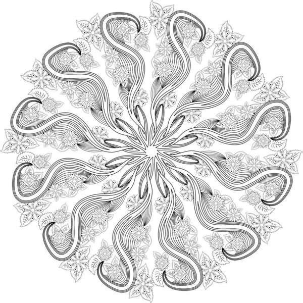 Черно Белый Круг Украшения Цветок Кружева Декоративный Круглый Дизайн Кружева — стоковый вектор