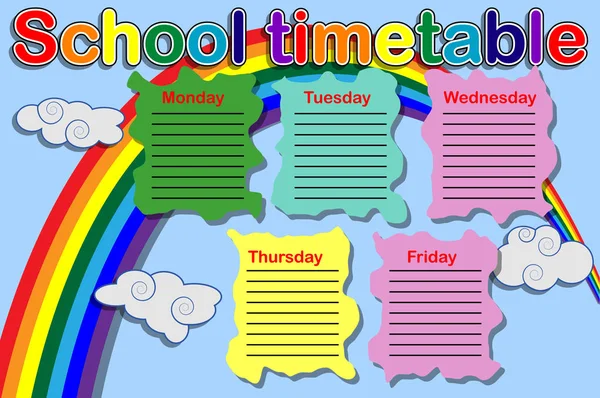 School Timetable Paint Cans Rainbow — Stock Vector