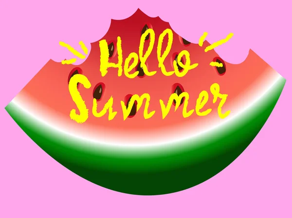 Hallo Sommer Grußkarte Hintergrund Mit Wassermelone Abstrakte Farbe Textur — Stockvektor