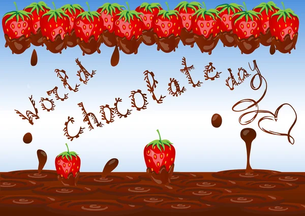 초콜릿 하루입니다 초콜릿에 딸기와 포스터 초콜릿 레시피 발렌타인 — 스톡 벡터