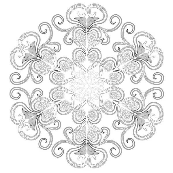 Ornement Fleurs Cercle Noir Blanc Dentelle Ronde Ornementale Mandala Floral — Image vectorielle