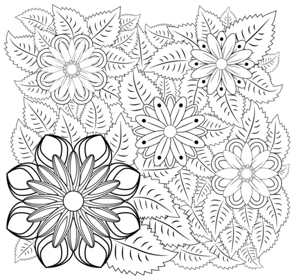 Fantezi Çiçekler Sayfa Boyama Elle Çizilmiş Doodle Çiçek Desenli Illüstrasyon — Stok Vektör