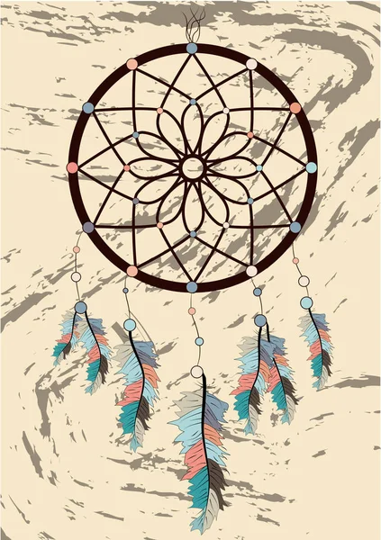 Symbole Magique Attrape Rêves Avec Des Pierres Précieuses Des Plumes — Image vectorielle