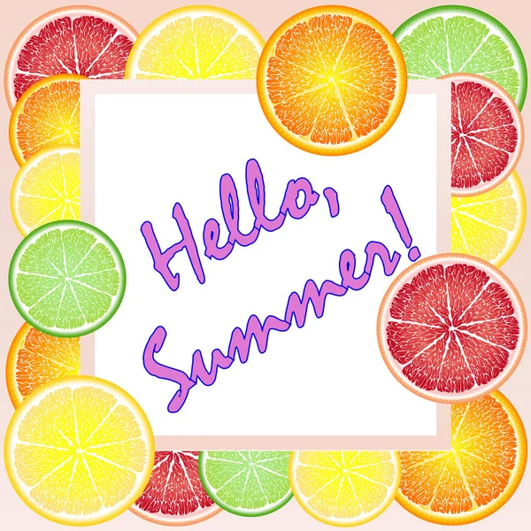 こんにちは夏本文パターンをさまざまな果物 — ストックベクタ