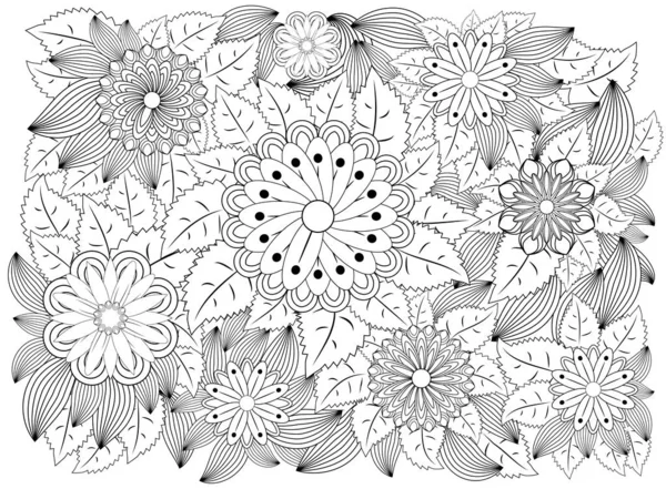 Φαντασία Λουλούδια Χρωματισμός Σελίδα Χέρι Συρμένο Doodle Floral Μοτίβο Εικονογράφηση — Διανυσματικό Αρχείο